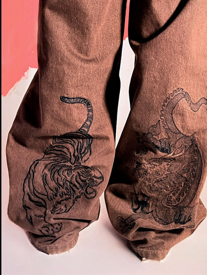 Brown DragonVsTiger Denim